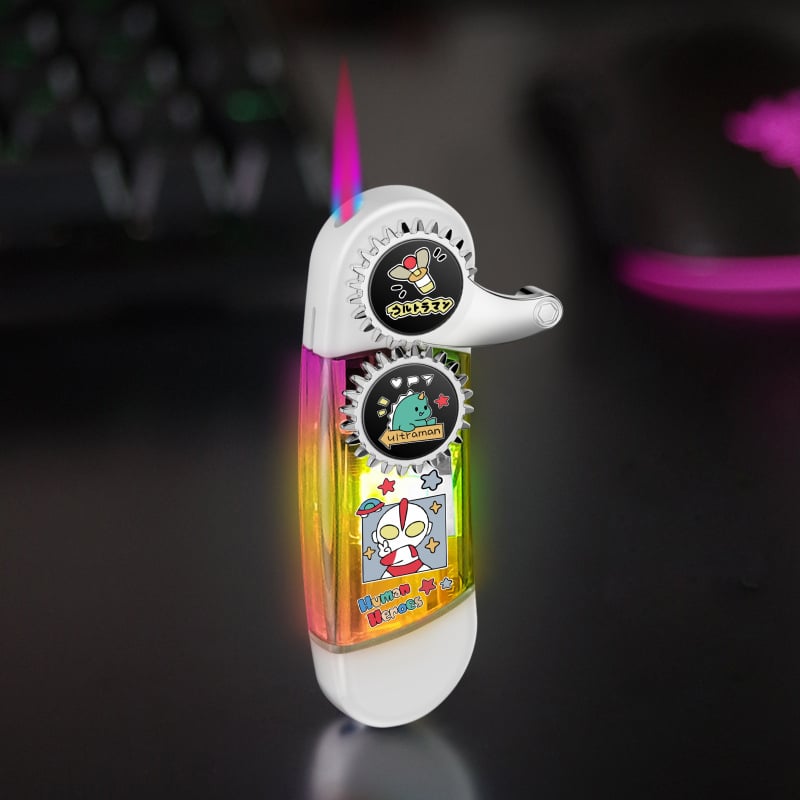 Cute cartoon colorful flame lighter with LED light